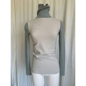 Madewell Women's Colorblock Turtleneck Top Shirt Long Sleeve Green Beige XXS